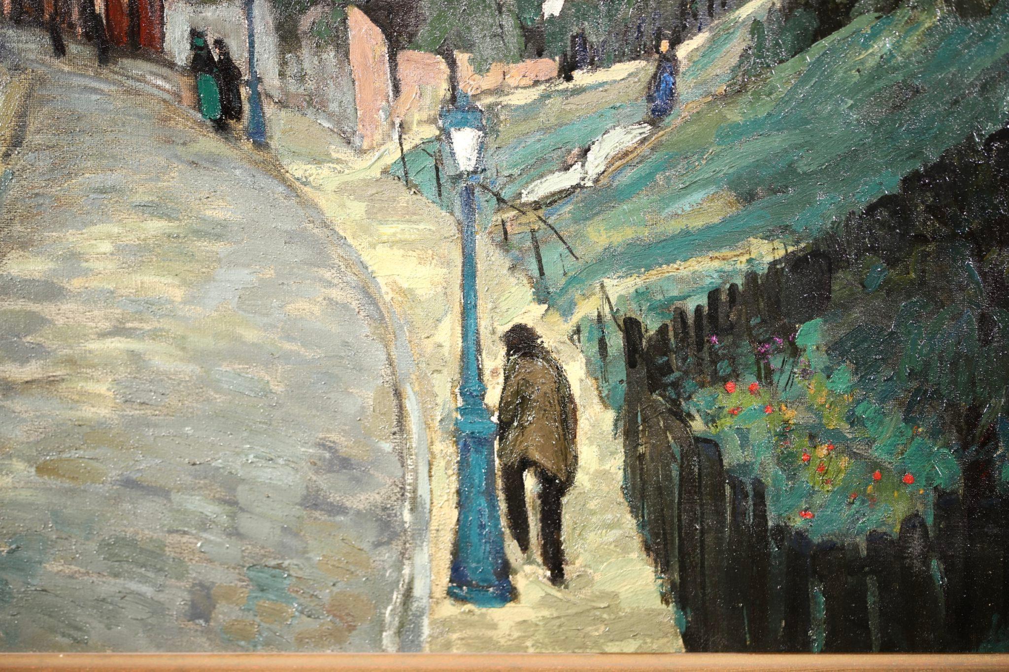 Montmartre - Modernist Oil, Figures in Street Landscape by Alphonse Leon Quizet 1
