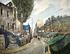 Huile moderniste Montmartre - Figures dans un paysage de rue par Alphonse Leon Quizet