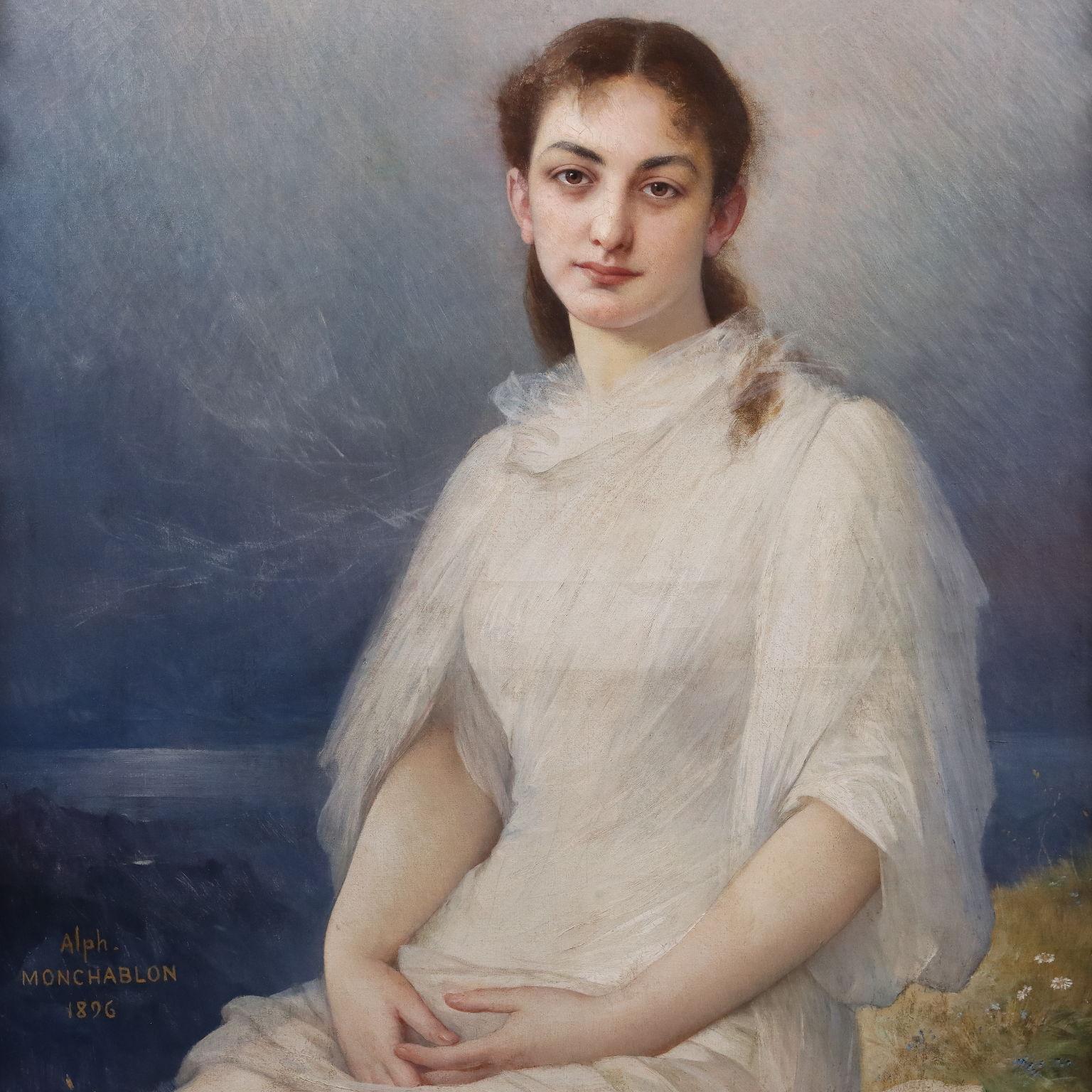 Ritratto femminile 1896 - Painting Altro stile artistico di Alphonse Monchablon