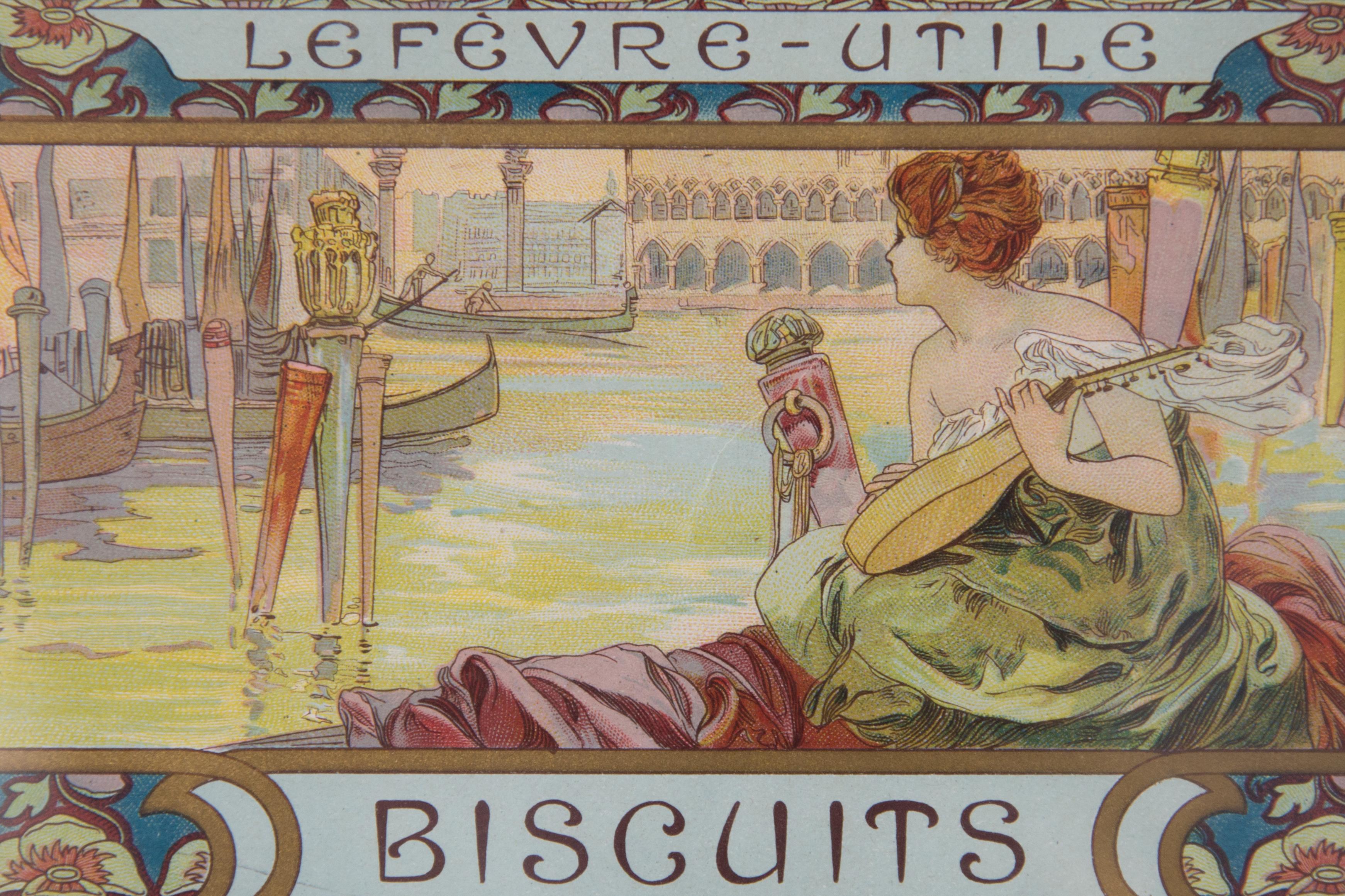 Alphonse Mucha Antique Biscuit Lefevre Labels, circa 1900 Signed In Good Condition In Hudson, NY