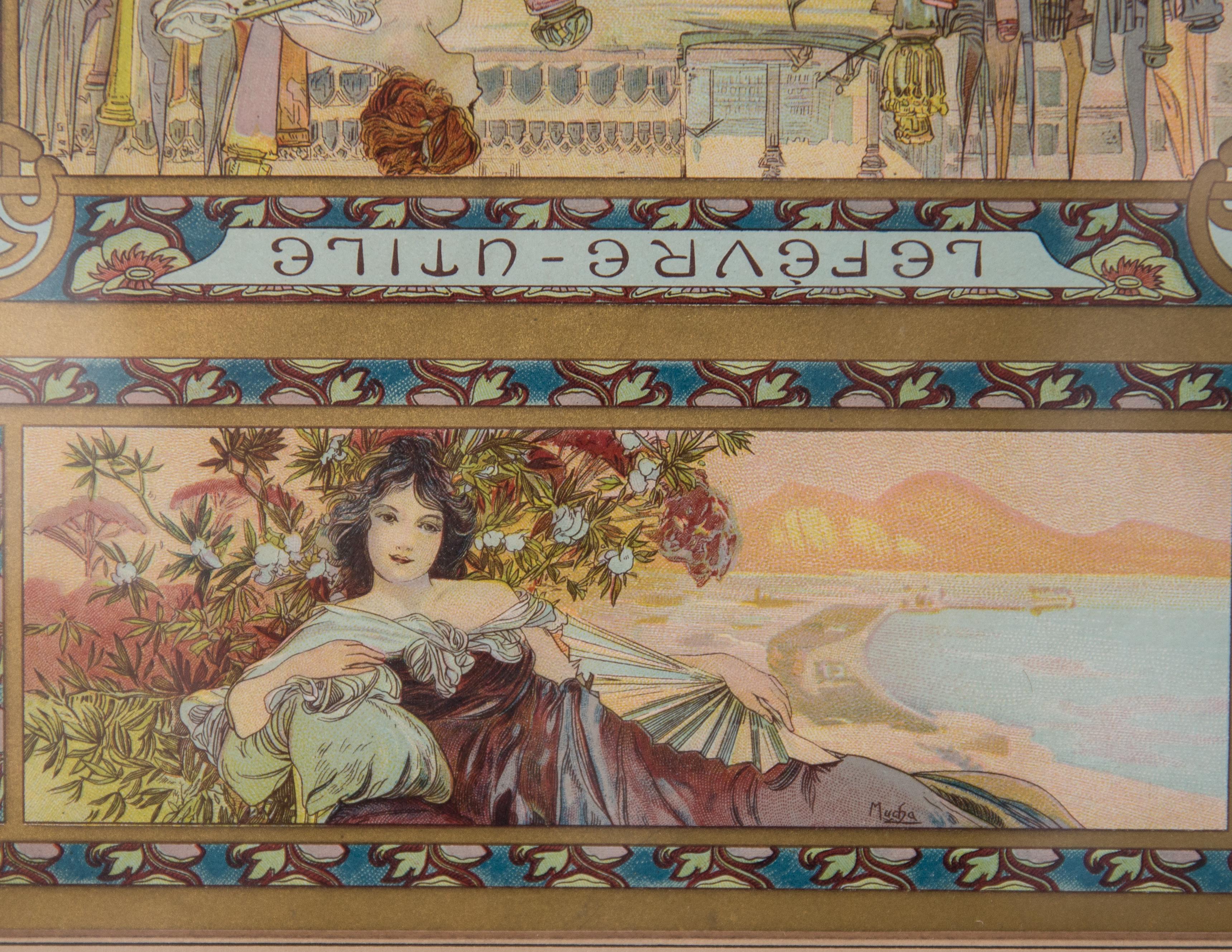 Early 20th Century Alphonse Mucha Antique Biscuit Lefevre Labels, circa 1900 Signed