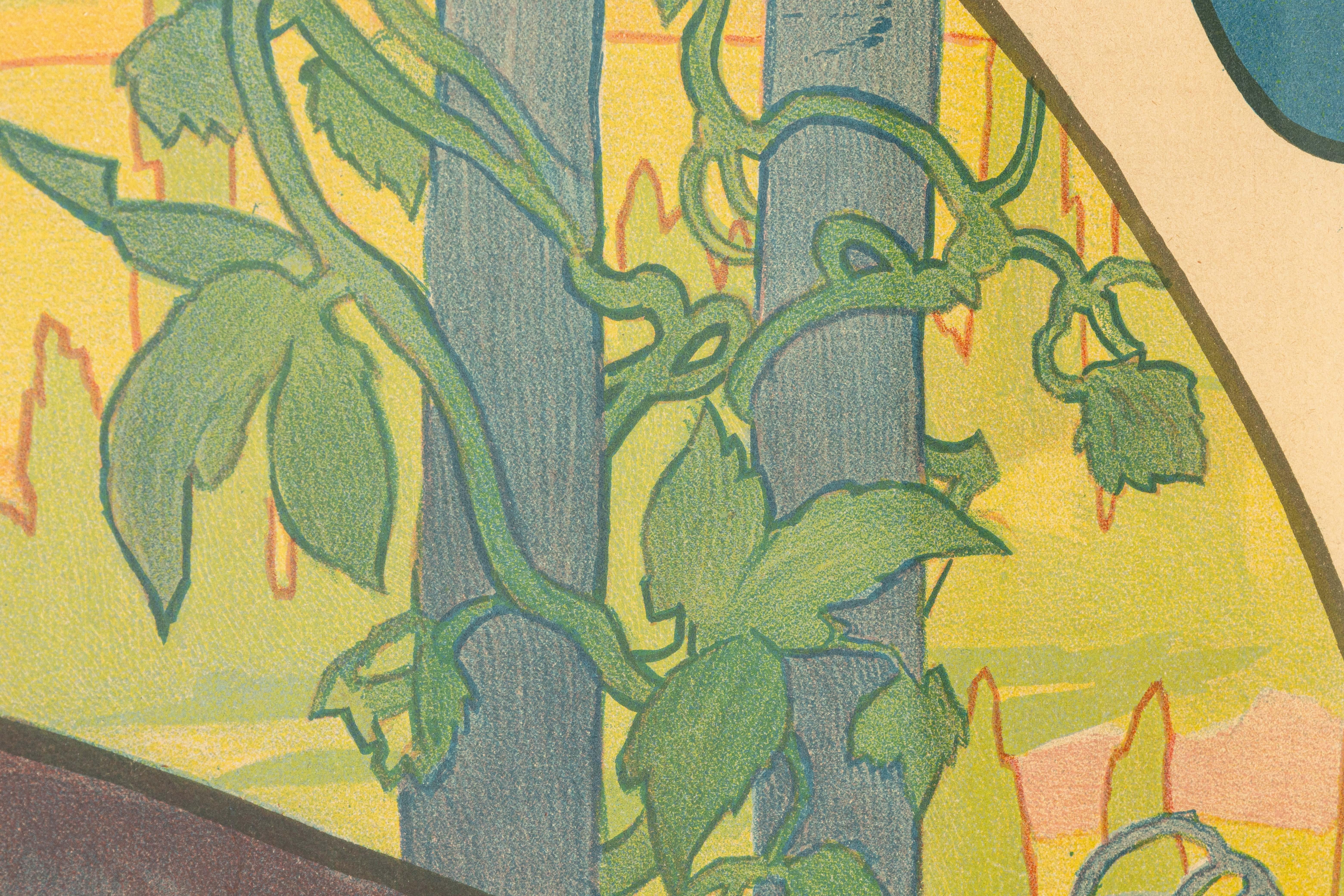 Alphonse Mucha Bières De La Meuse 1897 Lithographie Art Nouveau Imp. F. Champenois en vente 3