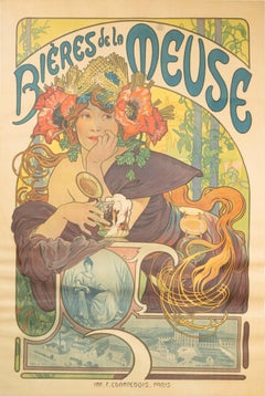 Alphonse Mucha Bières De La Meuse 1897 Art Nouveau Lithograph Imp. F. Champenois