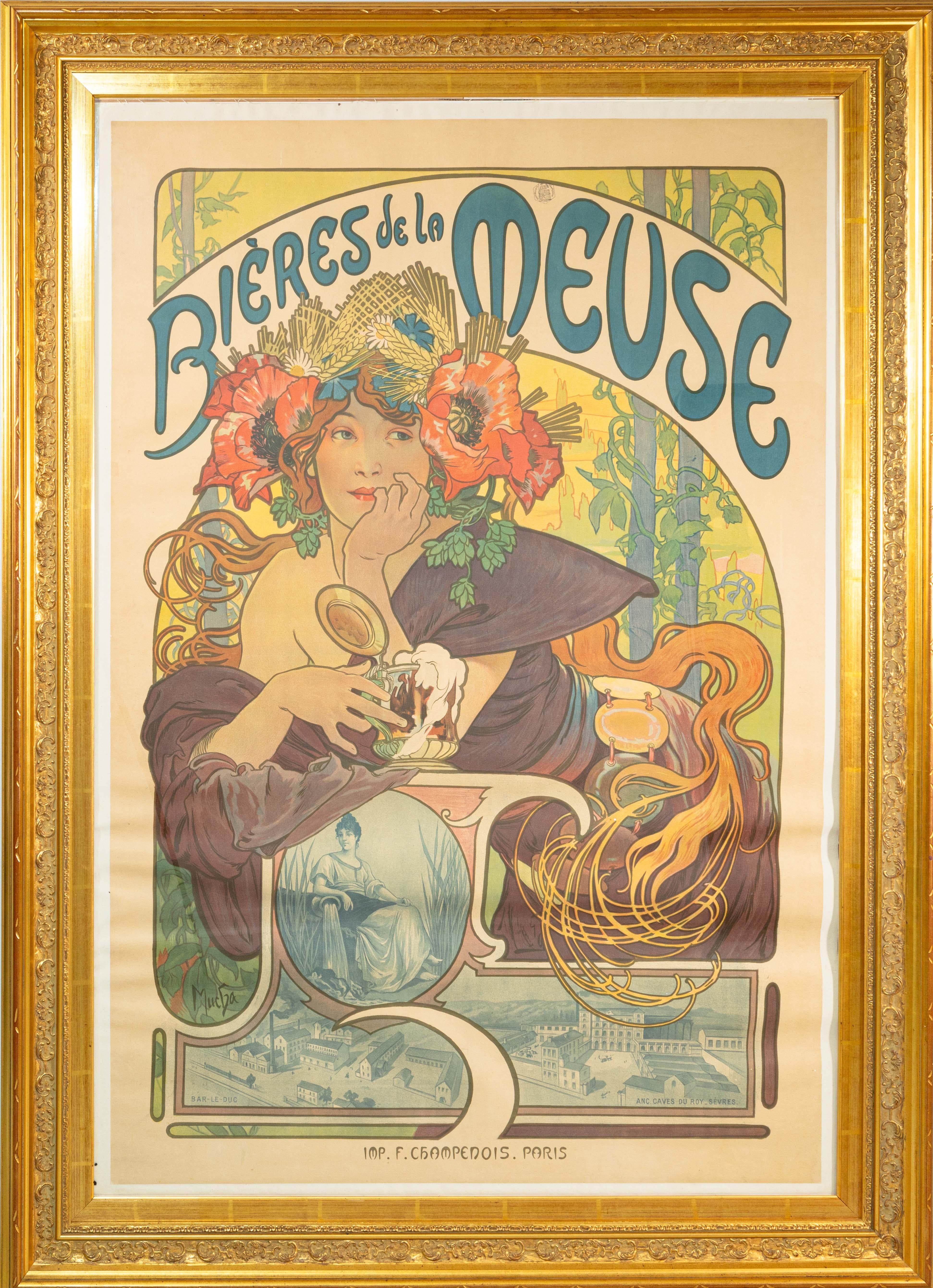 Art nouveau Alphonse Mucha Bières De La Meuse 1897 Lithographie Art Nouveau Imp. F. Champenois en vente