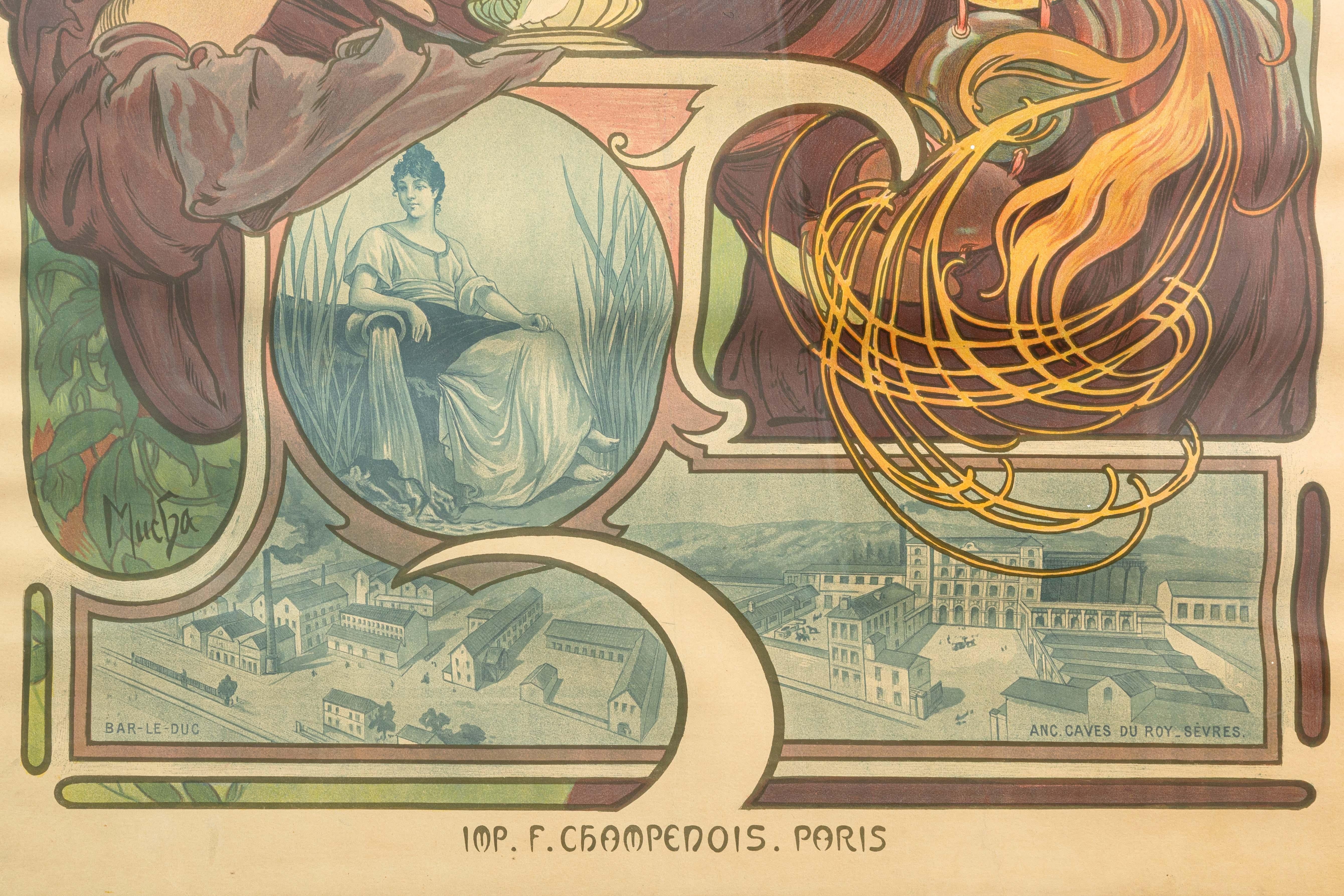 Fin du XIXe siècle Alphonse Mucha Bières De La Meuse 1897 Lithographie Art Nouveau Imp. F. Champenois en vente