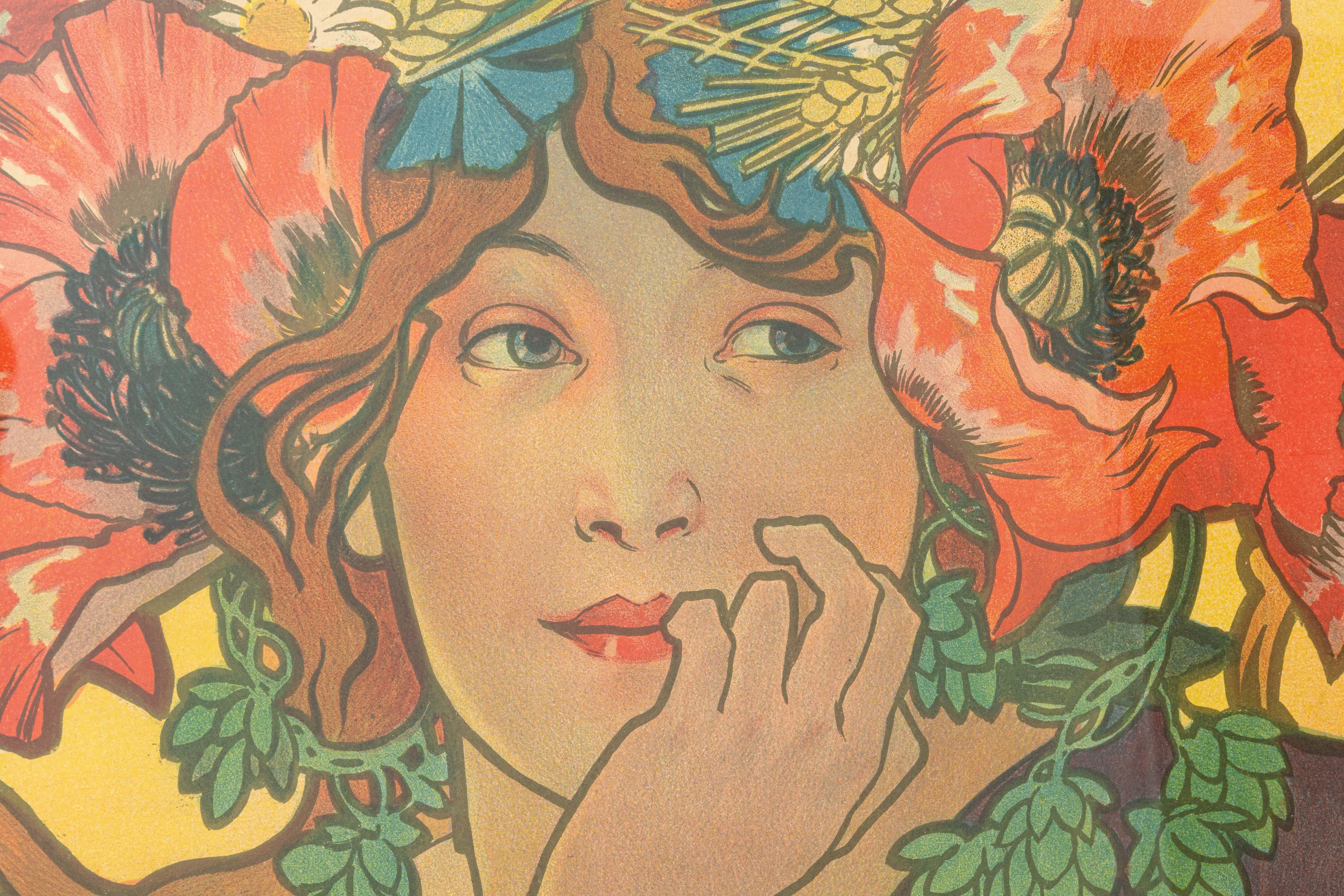 Alphonse Mucha Bières De La Meuse 1897 Jugendstil Lithographie Imp. F. Champenois im Angebot 2