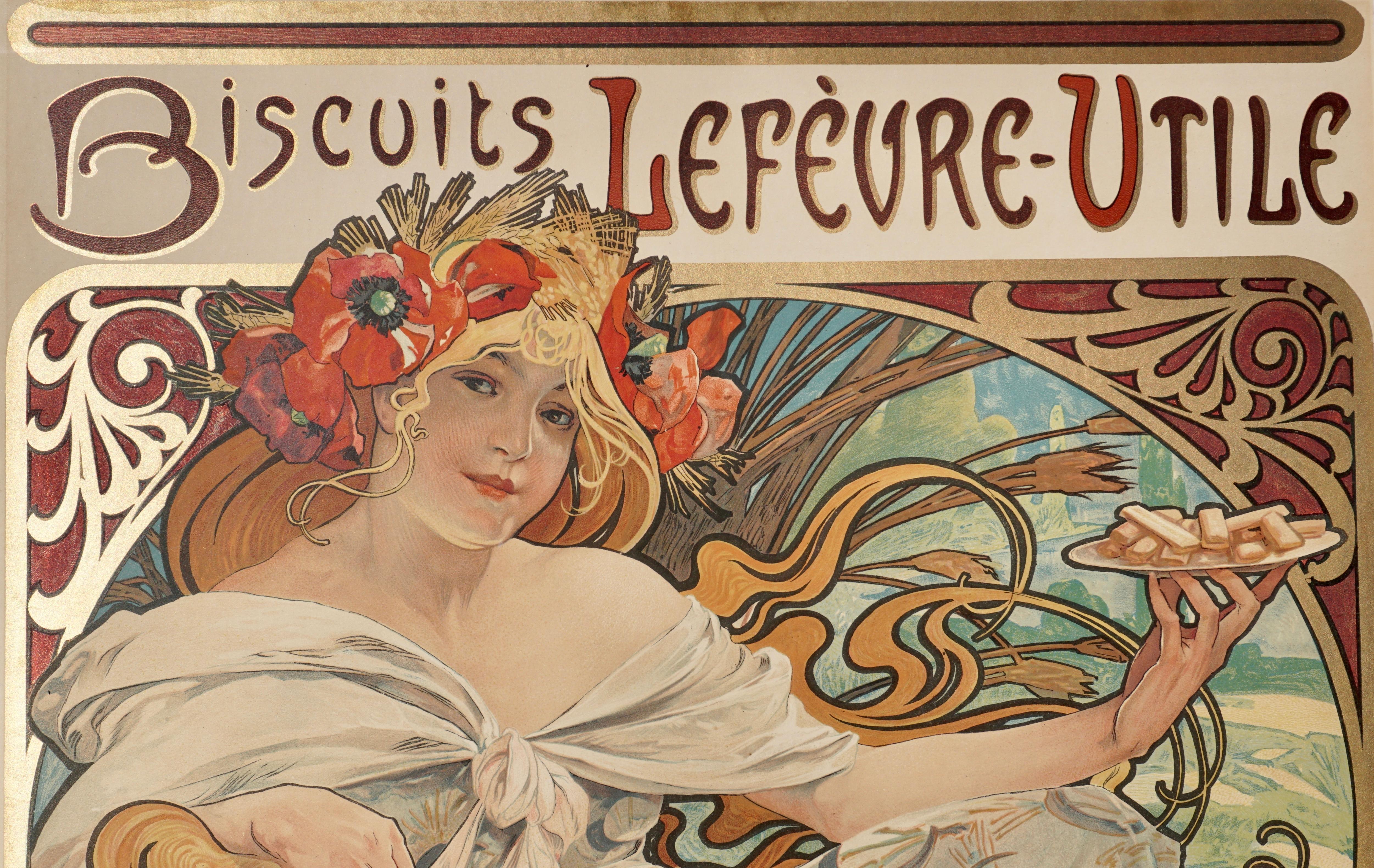Hand-Crafted Alphonse Mucha Biscuits Lefeure Utile Poster, 1897