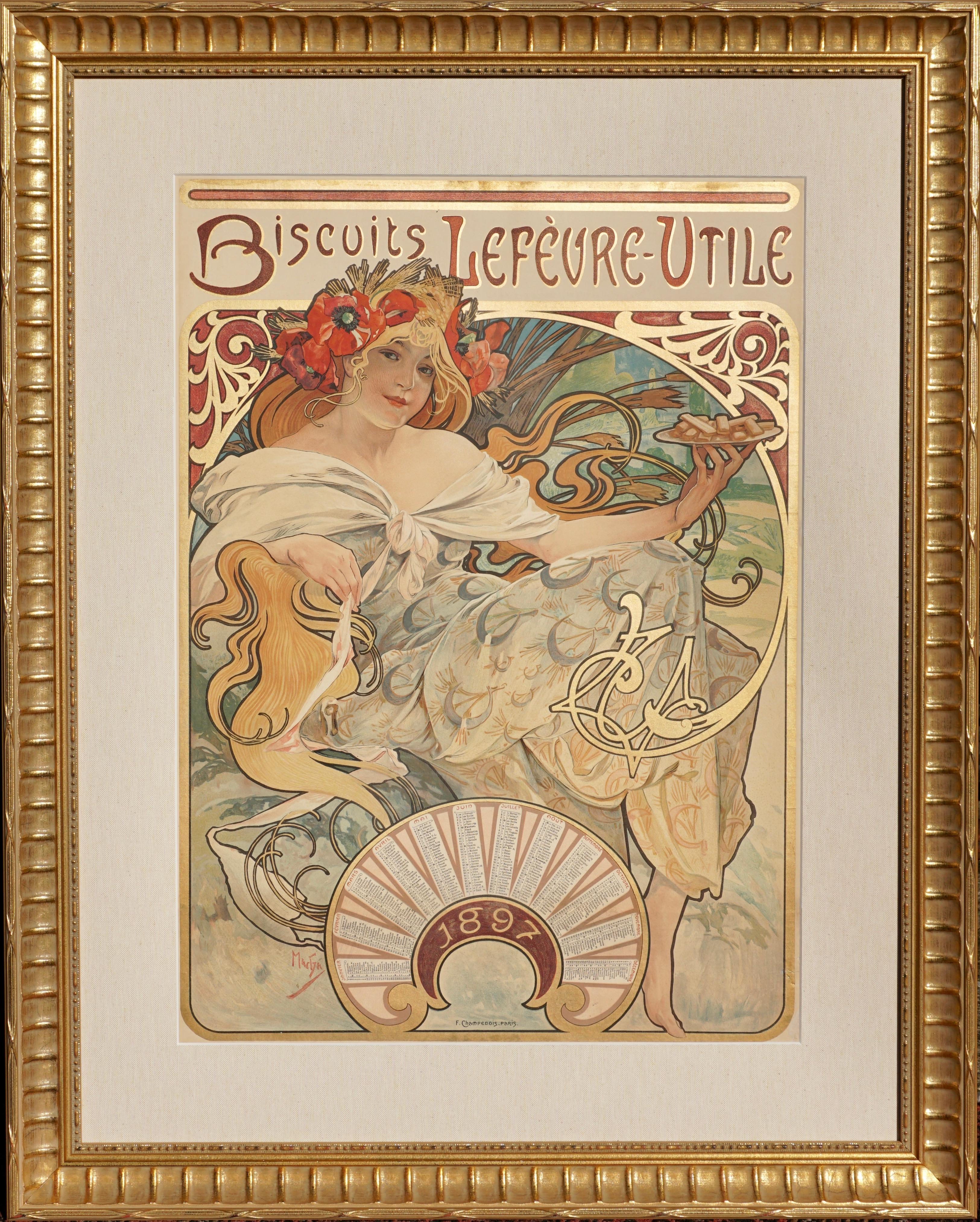 Late 19th Century Alphonse Mucha Biscuits Lefeure Utile Poster, 1897