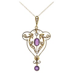 Alphonse Mucha Era Art Nouveau Amethyst & Seed Pearl Necklace