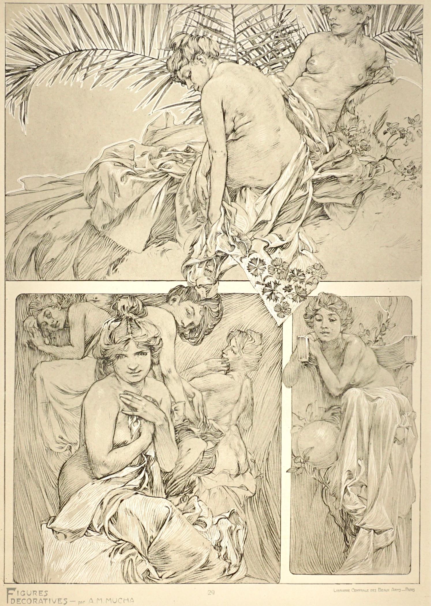 Art Nouveau Alphonse Mucha Figures Decoratives Poster Plate 29