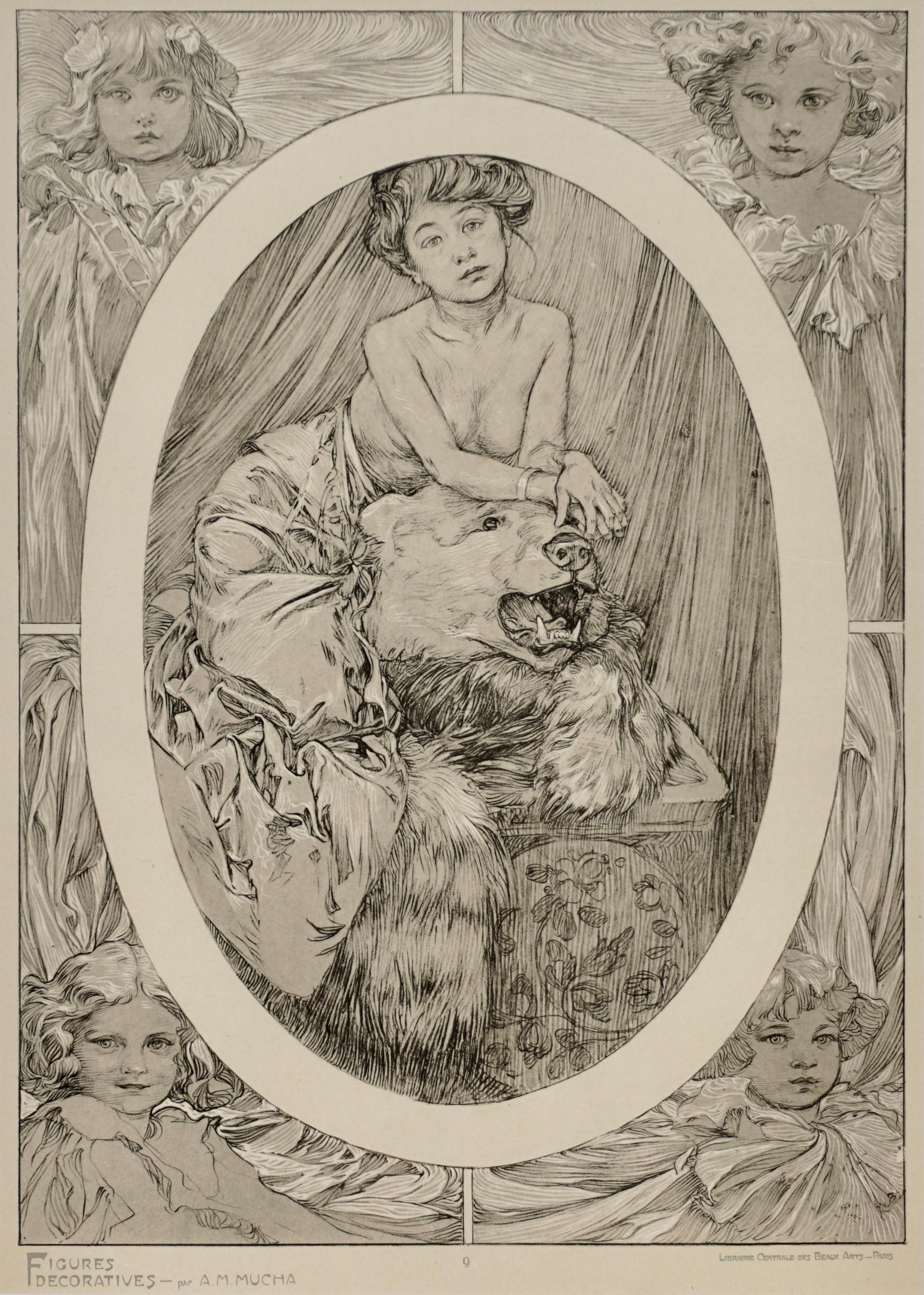 Art Nouveau Alphonse Mucha Figures Decoratives Poster Plate 9 For Sale