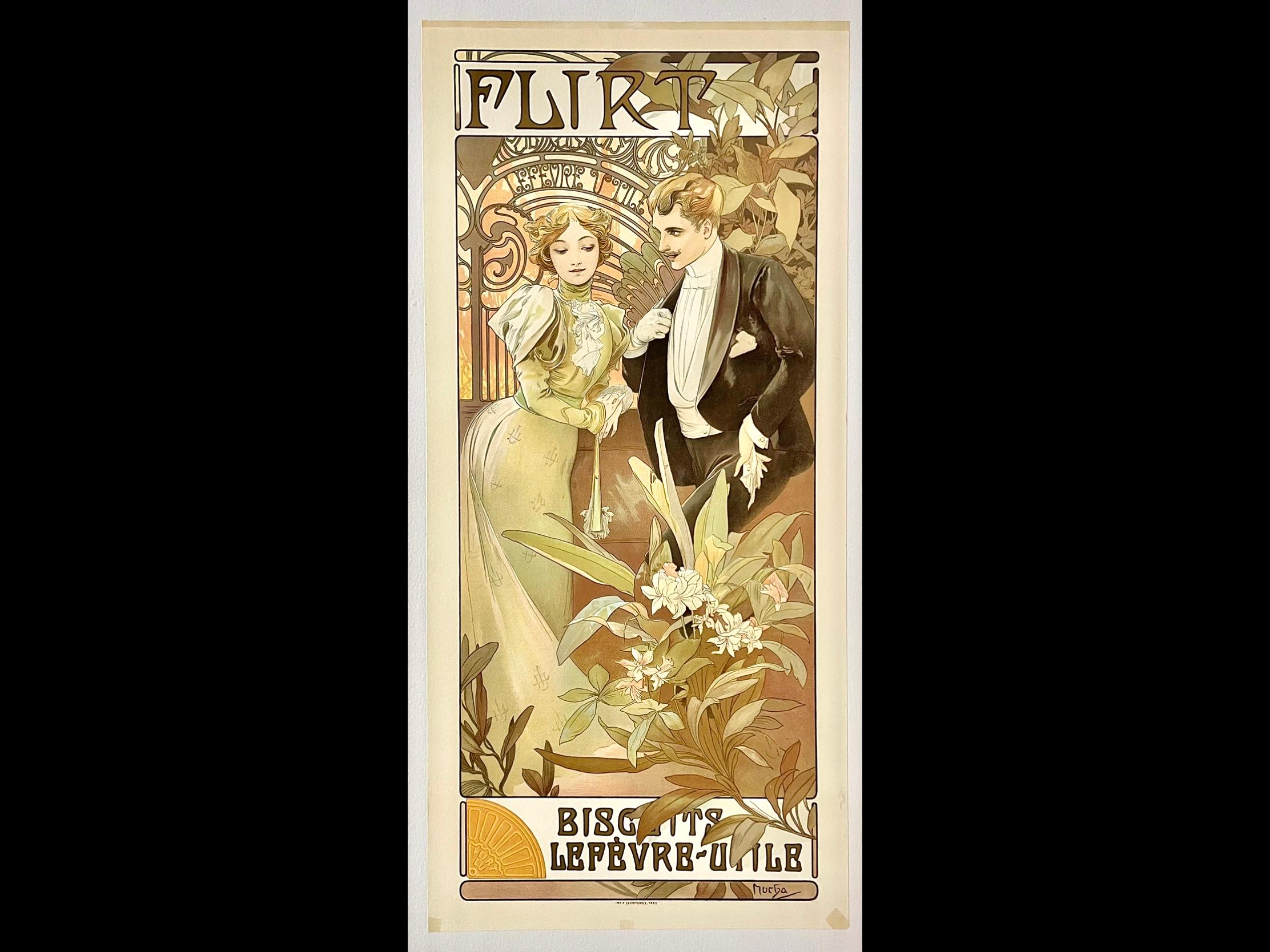 French Alphonse Mucha Flirt Biscuits Lefevre Utile Poster