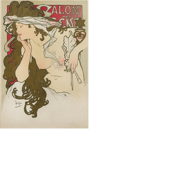 Alphonse Mucha French Art Nouveau Lithograph “Salons des Cent XXeme Exposition” In Excellent Condition In New York, NY