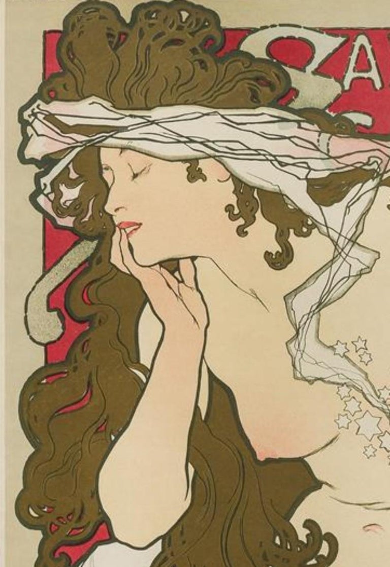 Late 19th Century Alphonse Mucha French Art Nouveau Lithograph “Salons des Cent XXeme Exposition”