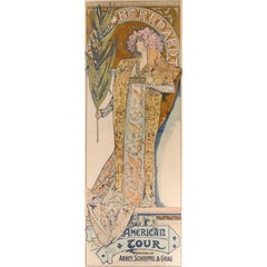 Antique Alphonse Mucha Gismonda Sarah Bernhardt American Tour Poster, 1896