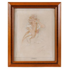 Alphonse Mucha "La Femme aux Iris" Watercolor and Gouache Study