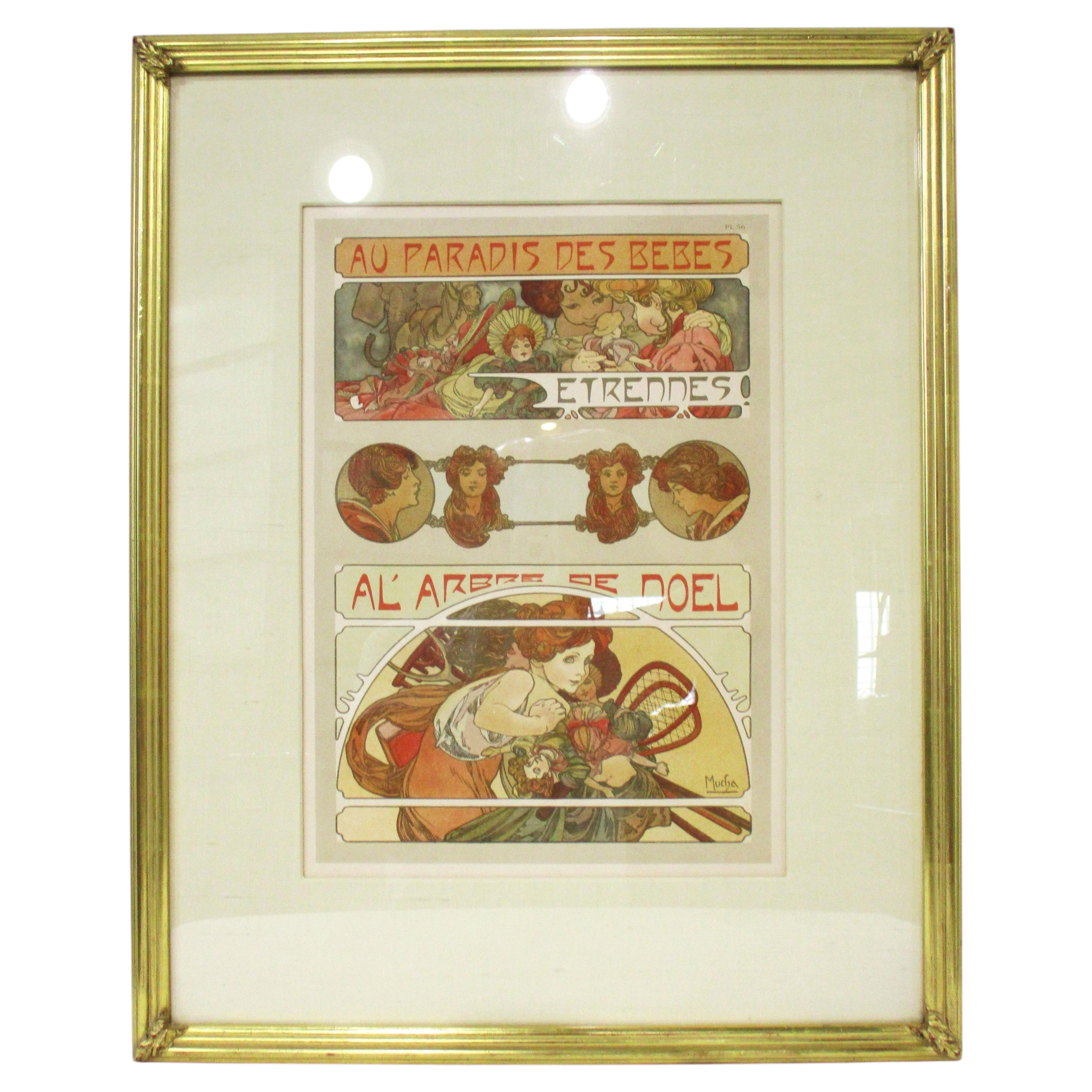 Alphonse Mucha Lithograph Art Nouveau "Au Paradis des Bebes" 1902 Paris For Sale