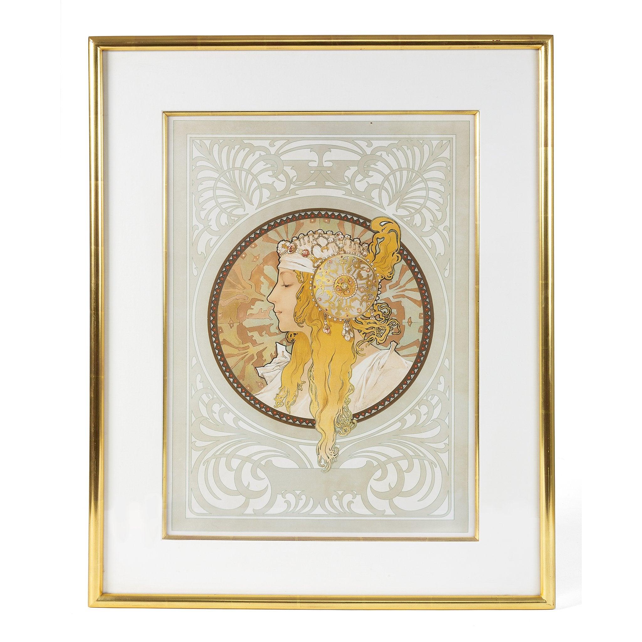 Art nouveau Paire de lithographies « Têtes byzantines » d'Alphonse Mucha en vente