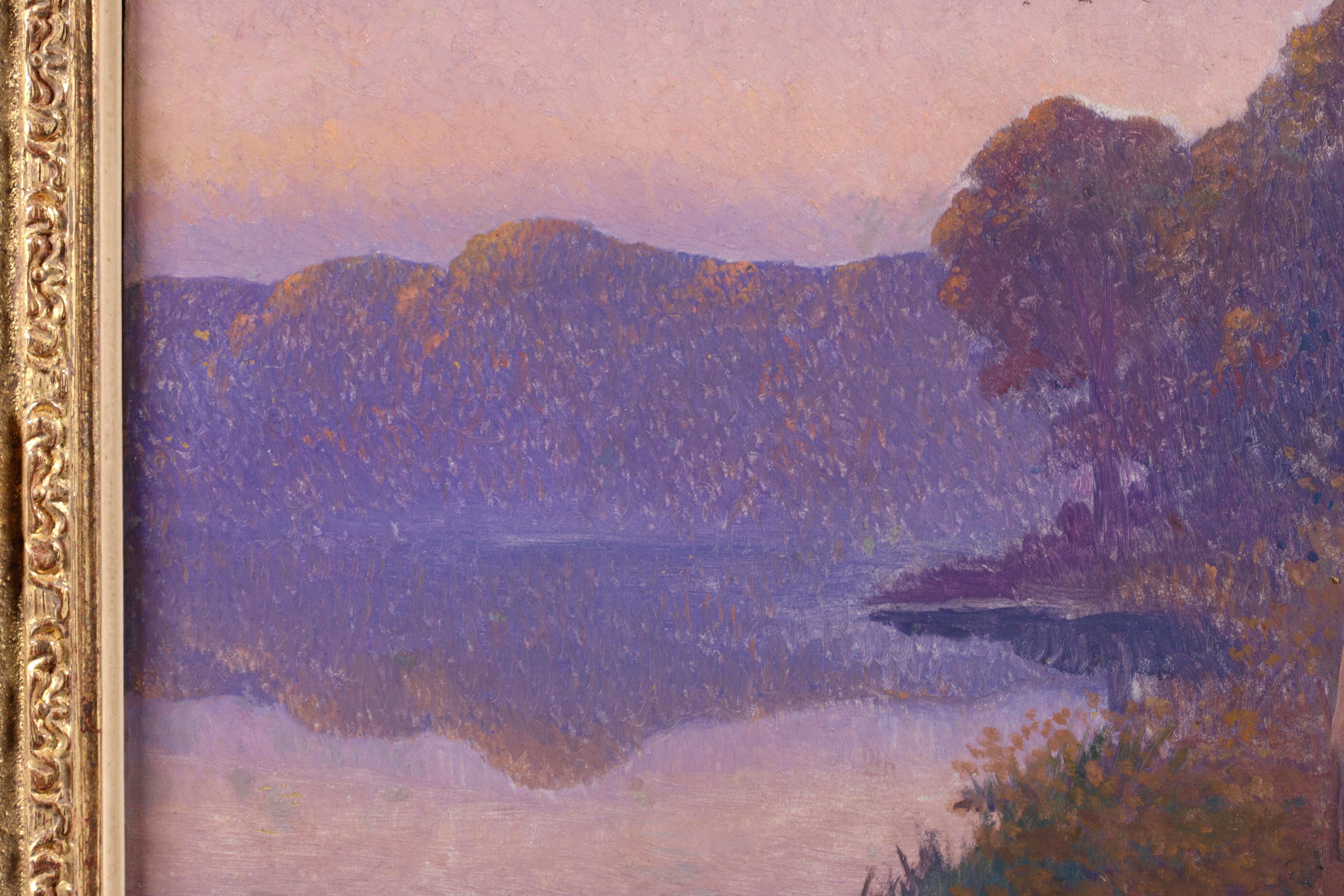 La Muse Du Lac - Symbolist Figure in Landscape Oil Painting by Alphonse Osbert - Gray Landscape Painting by Alphonse Osbert 