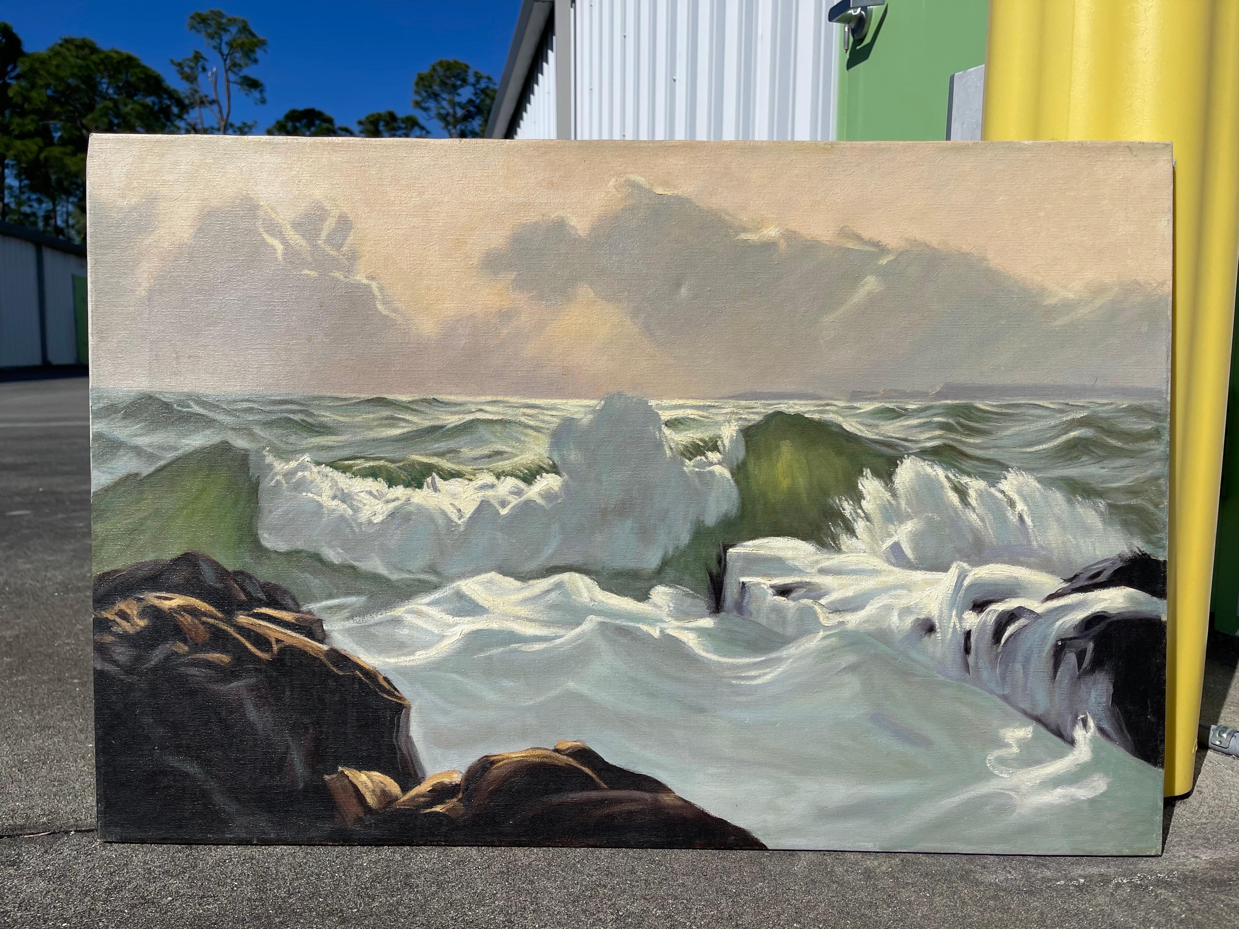 20th Century Alphonse Shelton, 1905-1976, “Ending Light” Impressionist Ocean Wave Landscape For Sale