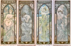 Quattro litografie di Alphonse Mucha Il tempo del giorno