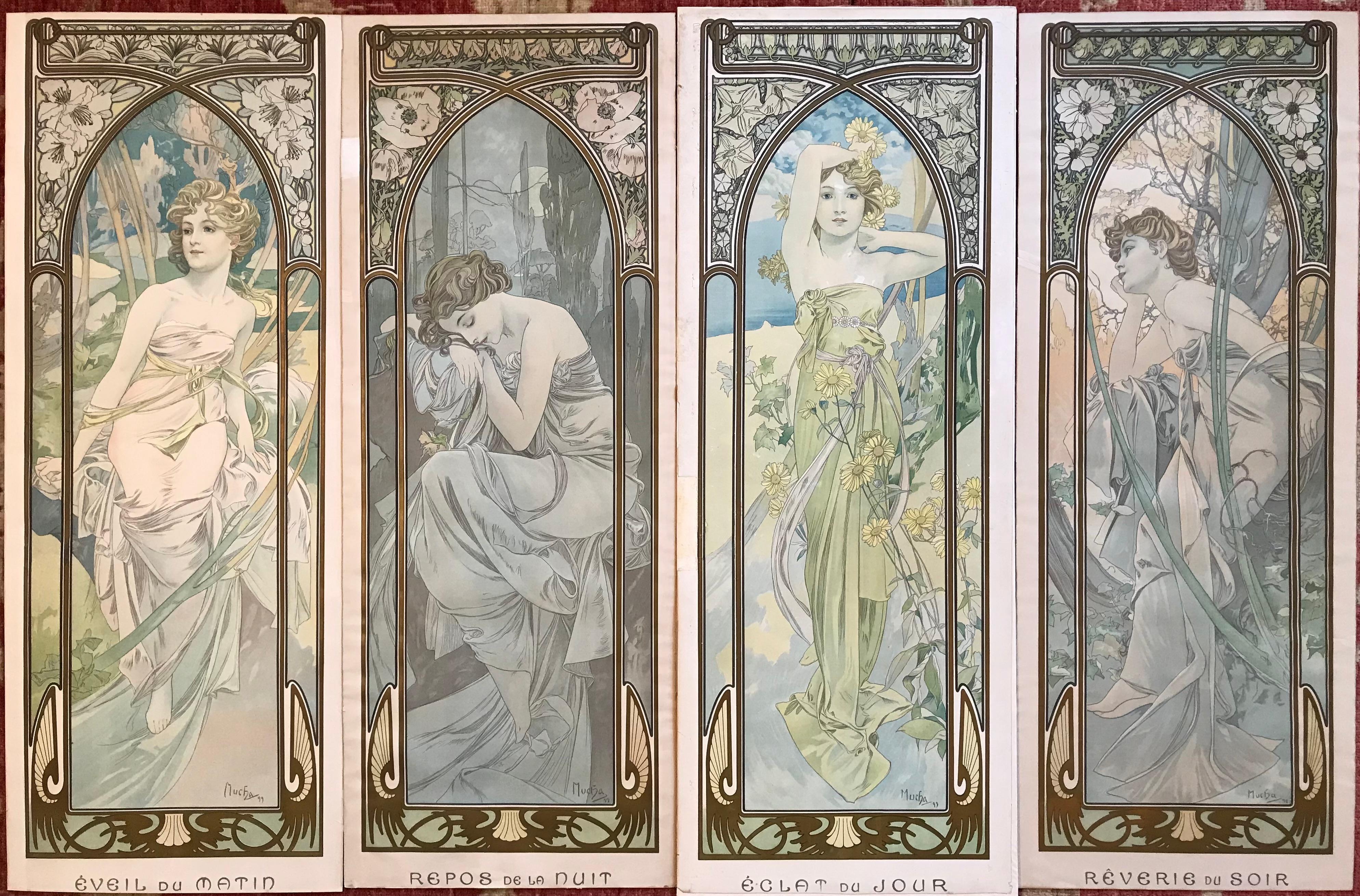 Cuatro litografías de Alphonse Mucha Los tiempos del día en venta 2