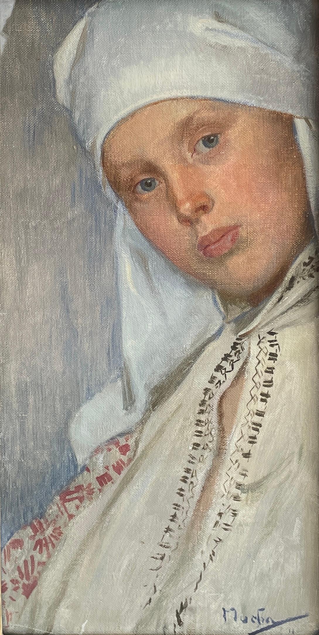 Obraz-Divka (La ragazza) di Alphonse Mucha - Ritratto originale di Mucha in vendita 1