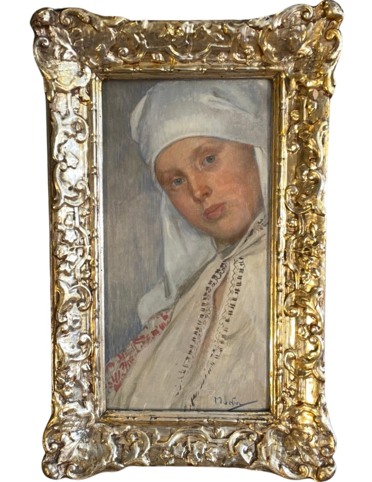 Obraz-Divka" (La muchacha) de Alphonse Mucha - Retrato original de Mucha