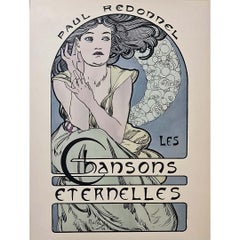Lithographie originale d'Alphonse Mucha, 1898, « Les Chansons Éternelles »