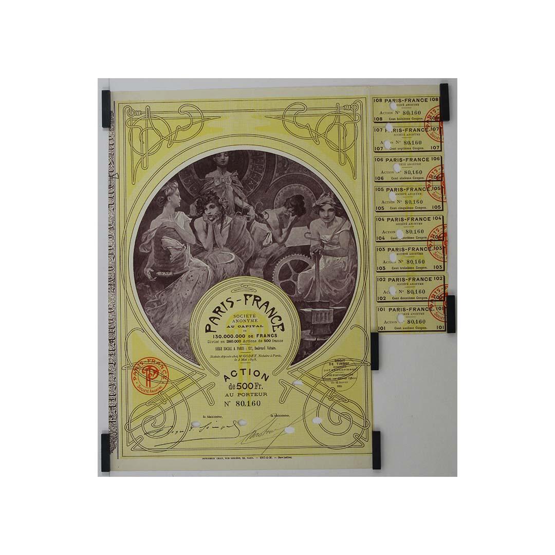 1898 Obligation au Porteur financial document by Alphonse Mucha For Sale 1