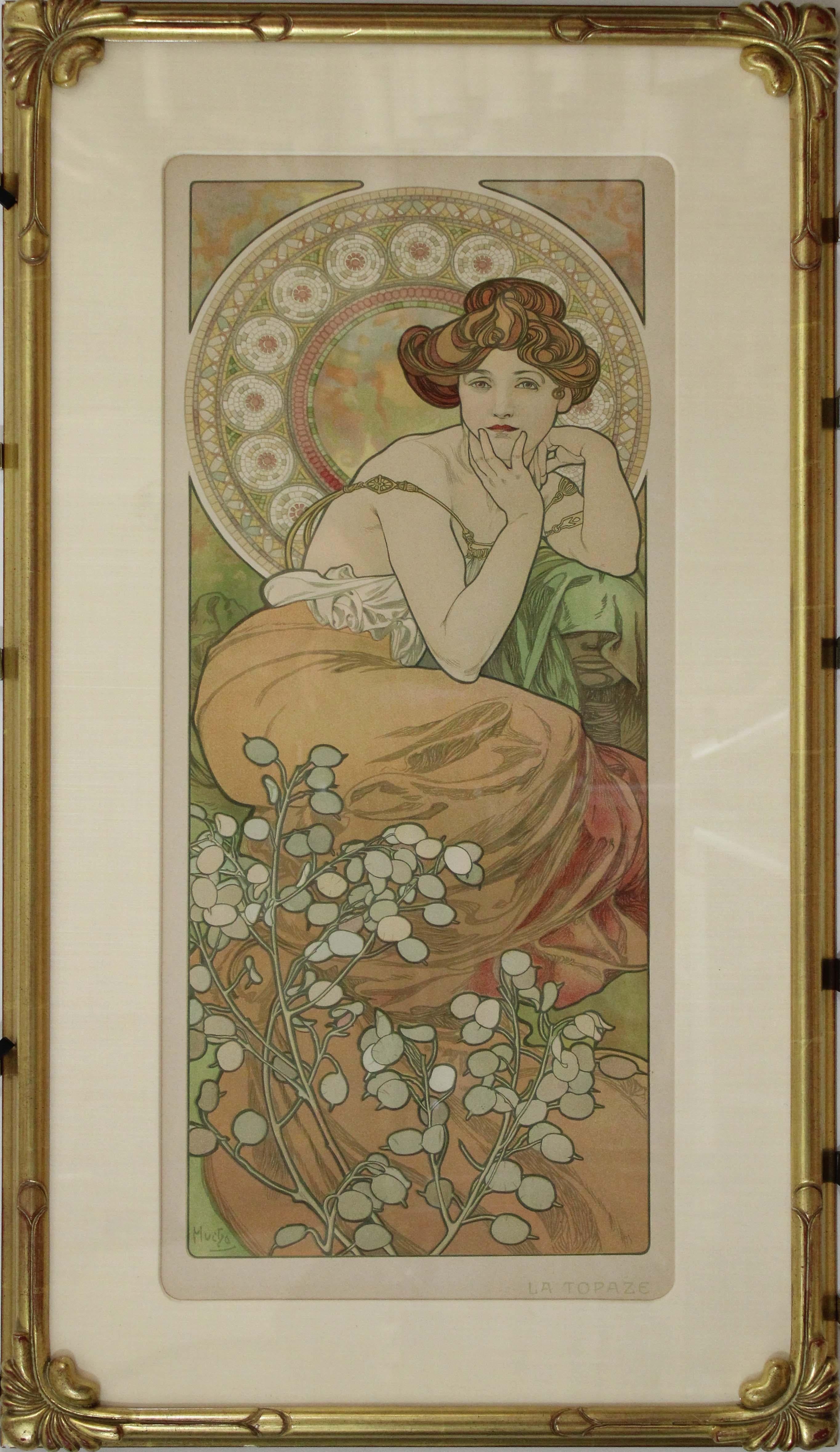 Affiche originale de 1900 La Topaze d'Alphonse Mucha, faisant partie des Pierres Précieuses en vente 7