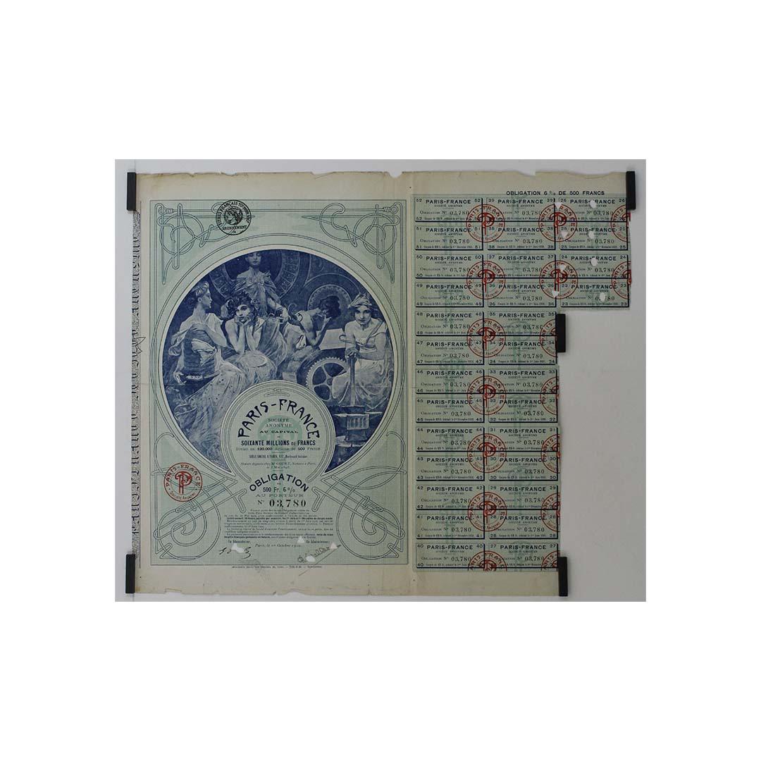 1920 Obligation au Porteur documento financiero de Alphonse Mucha en venta 3