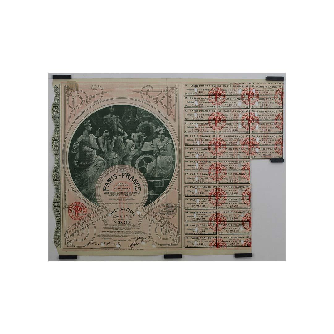 1930 Obligation au Porteur financial document by Alphonse Mucha For Sale 1