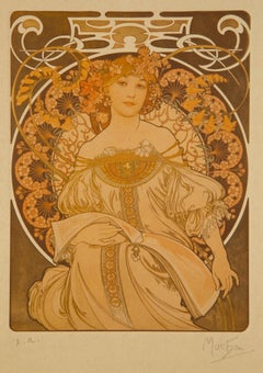 Alfons Maria Mucha (Tchèque, 1860 - 1939), « Daydream », lithographie Art Nouveau