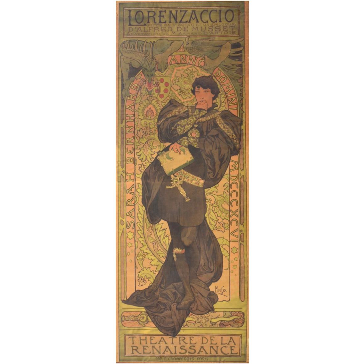 Alphonse Mucha 1896 Lorenzaccio Teatro De La Renaissance Cartel Litografía