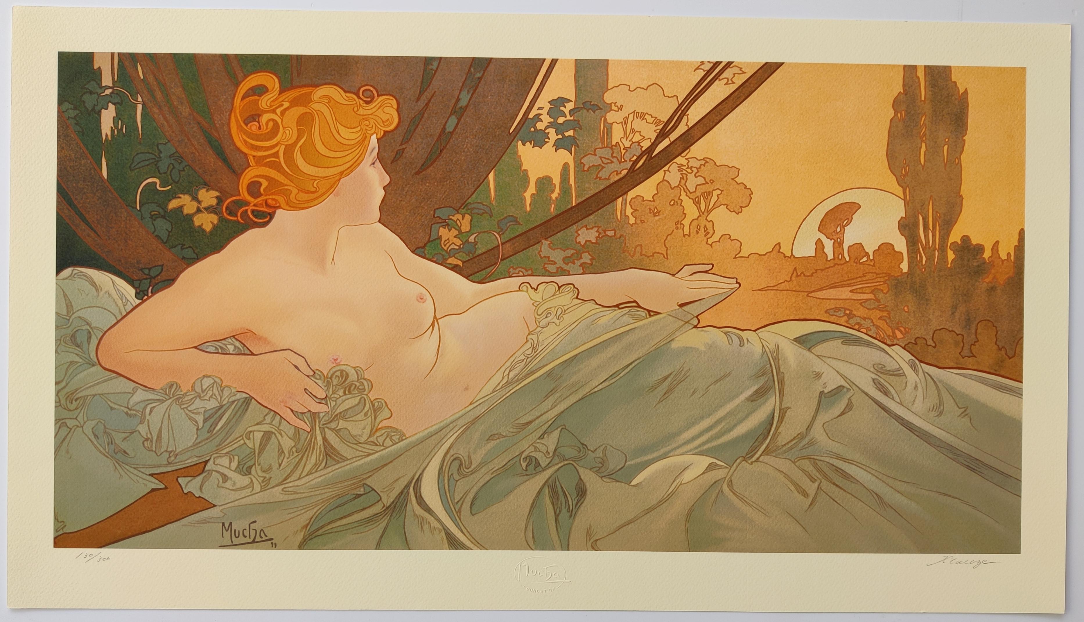 Alphonse Mucha (after) -- DAWN & DUSK, Set of 2 For Sale 1