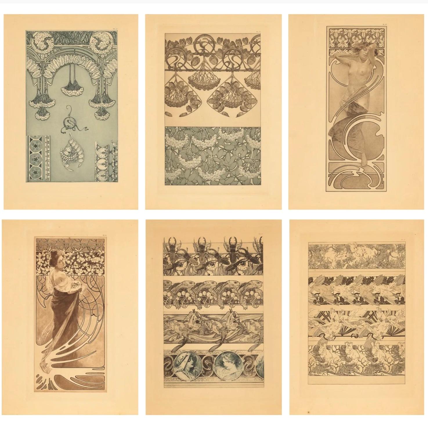 Alphonse Mucha Documentos decorativos 6 litografías 1902