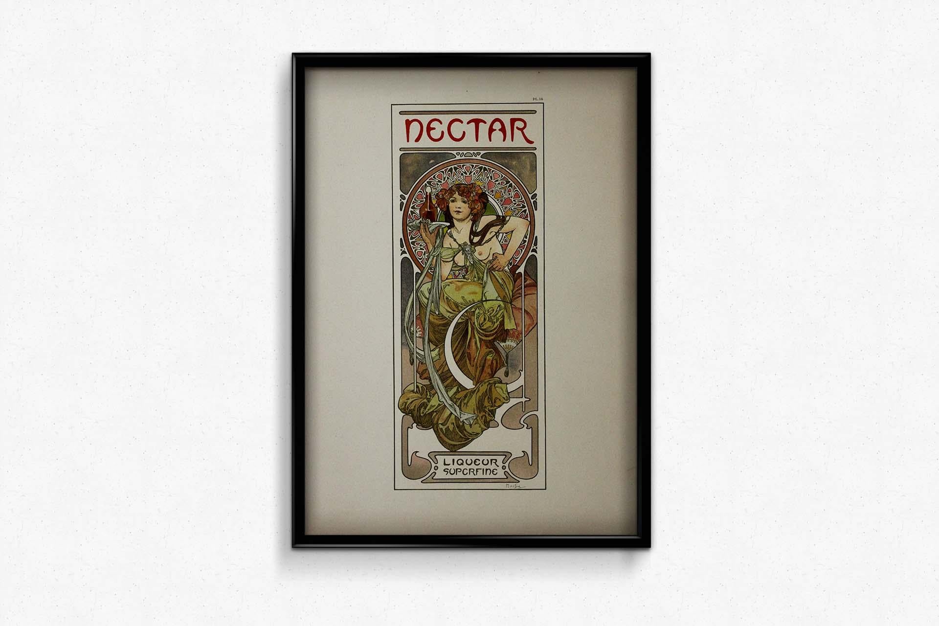 Alphonse Mucha's 1902 Documents décoratifs - Pl 14 Nectar liqueur superfine For Sale 1