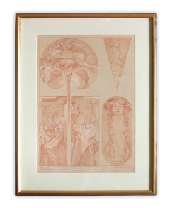 Alphonse Mucha's "Figures Decoratives" 1905 Art Nouveau Lithograph, Plate 11