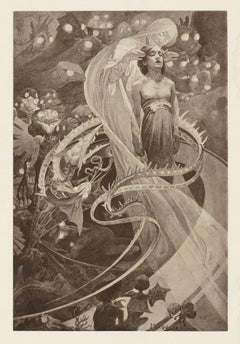 Antique Alphonse Mucha's Le Pater: "Lead Us Not Into Temptation" 1899 lithograph
