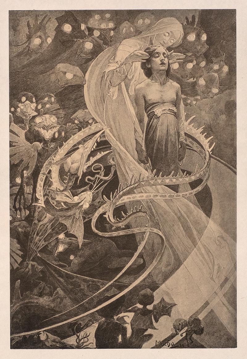 Alphonse Mucha's Le Pater: "Lead Us Not Into Temptation" Japon lithograph, 1899