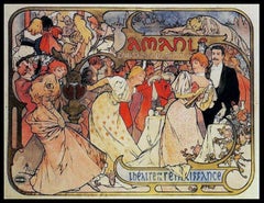 Antique Alphonse Mucha Amants - Theatre De La Renaissance 1895