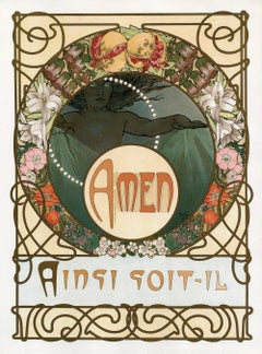 "Amen Lithographie originale en couleurs de 1899 de l'Art Nouveau par Alphonse Mucha