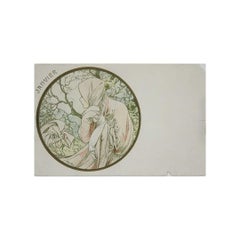 Art Nouveau postcard, created around 1900 by Alphonse Mucha - January