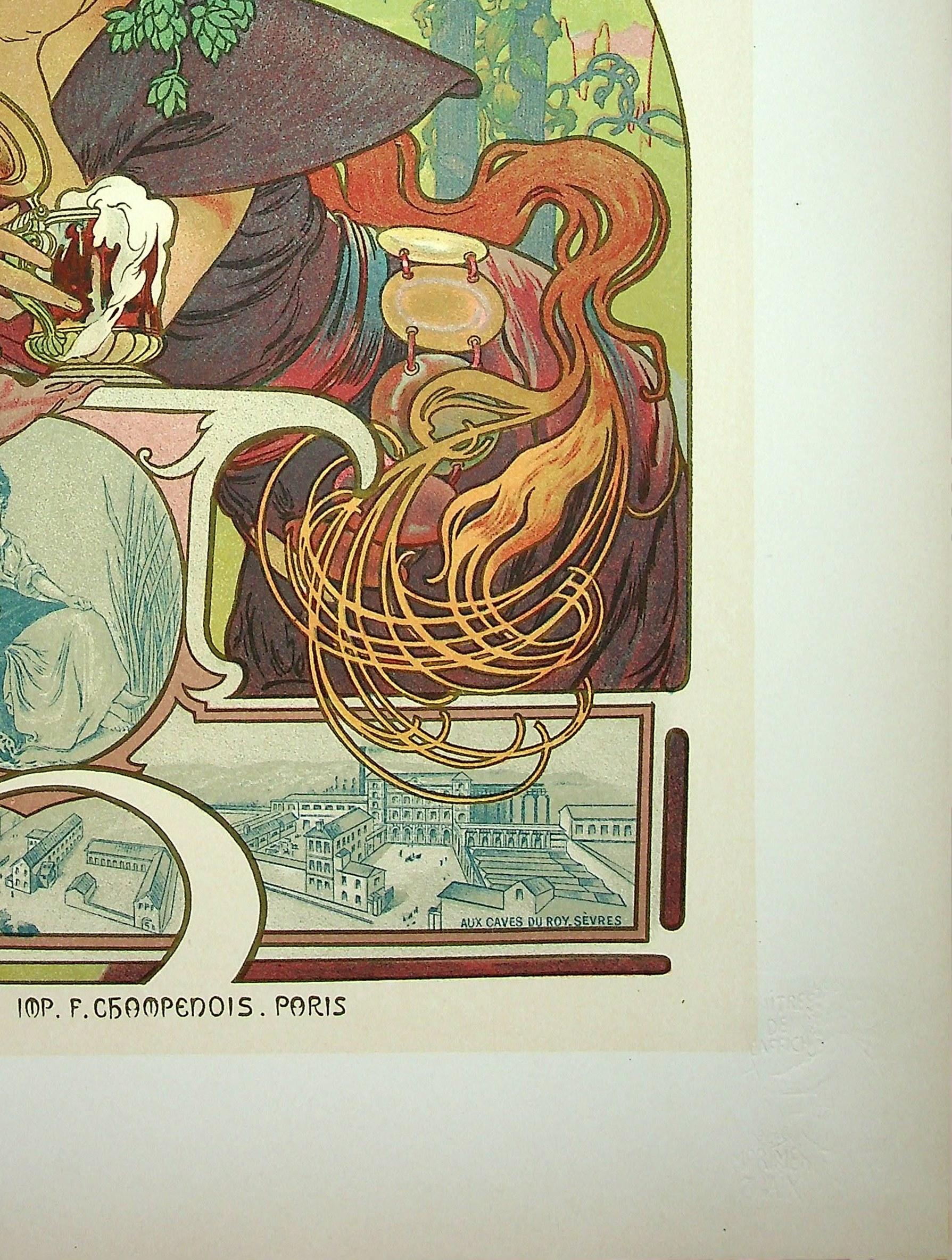 Belle-Epoque Frau mit einem Bier - Lithographie (aus 
