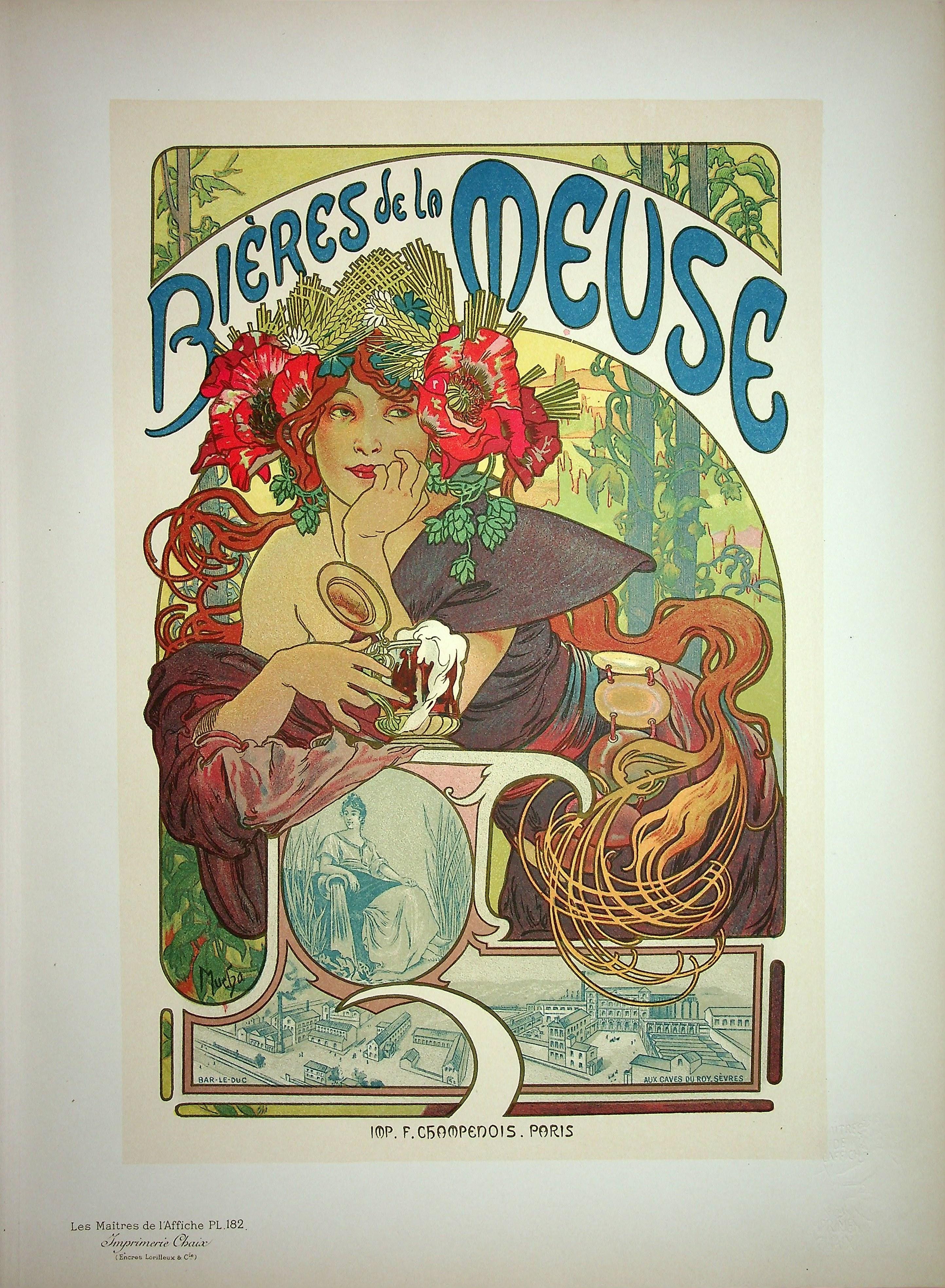 Belle-Epoque Frau mit einem Bier - Lithographie (aus "Les Maîtres de l'Affiche")