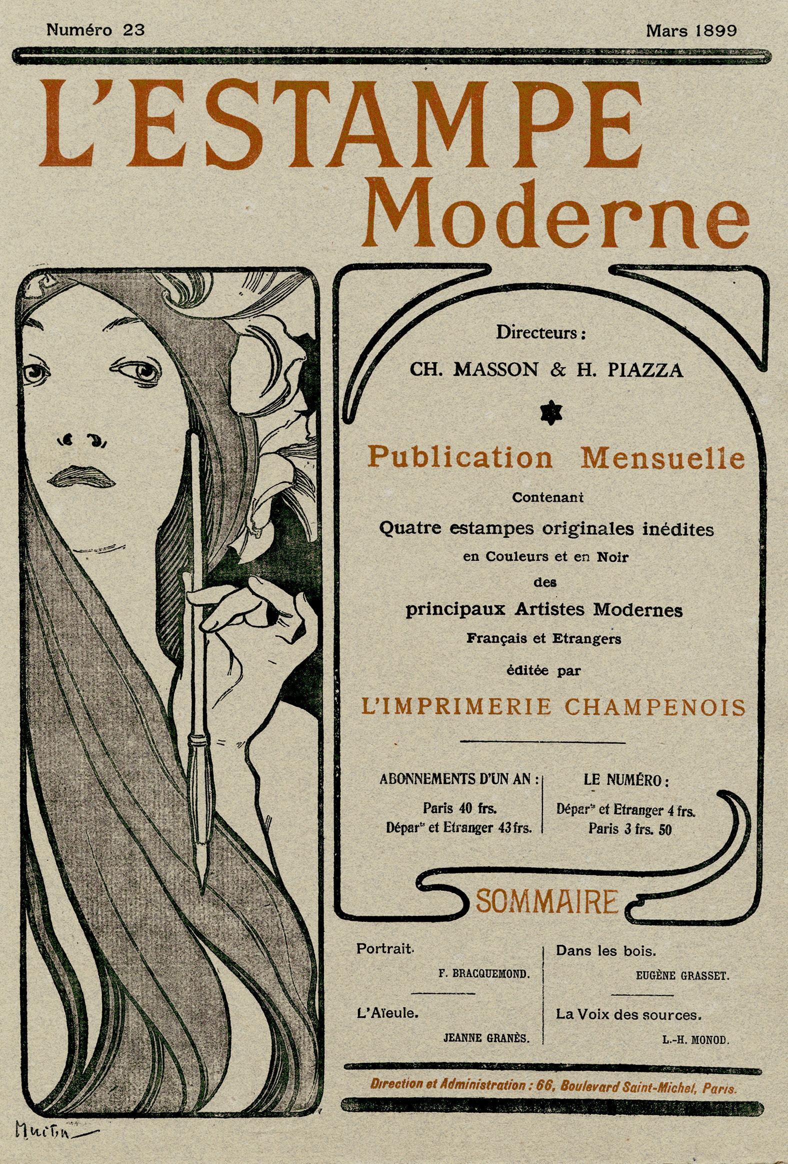 Alphonse Mucha Figurative Print - Cover for "L'Estampe Moderne"