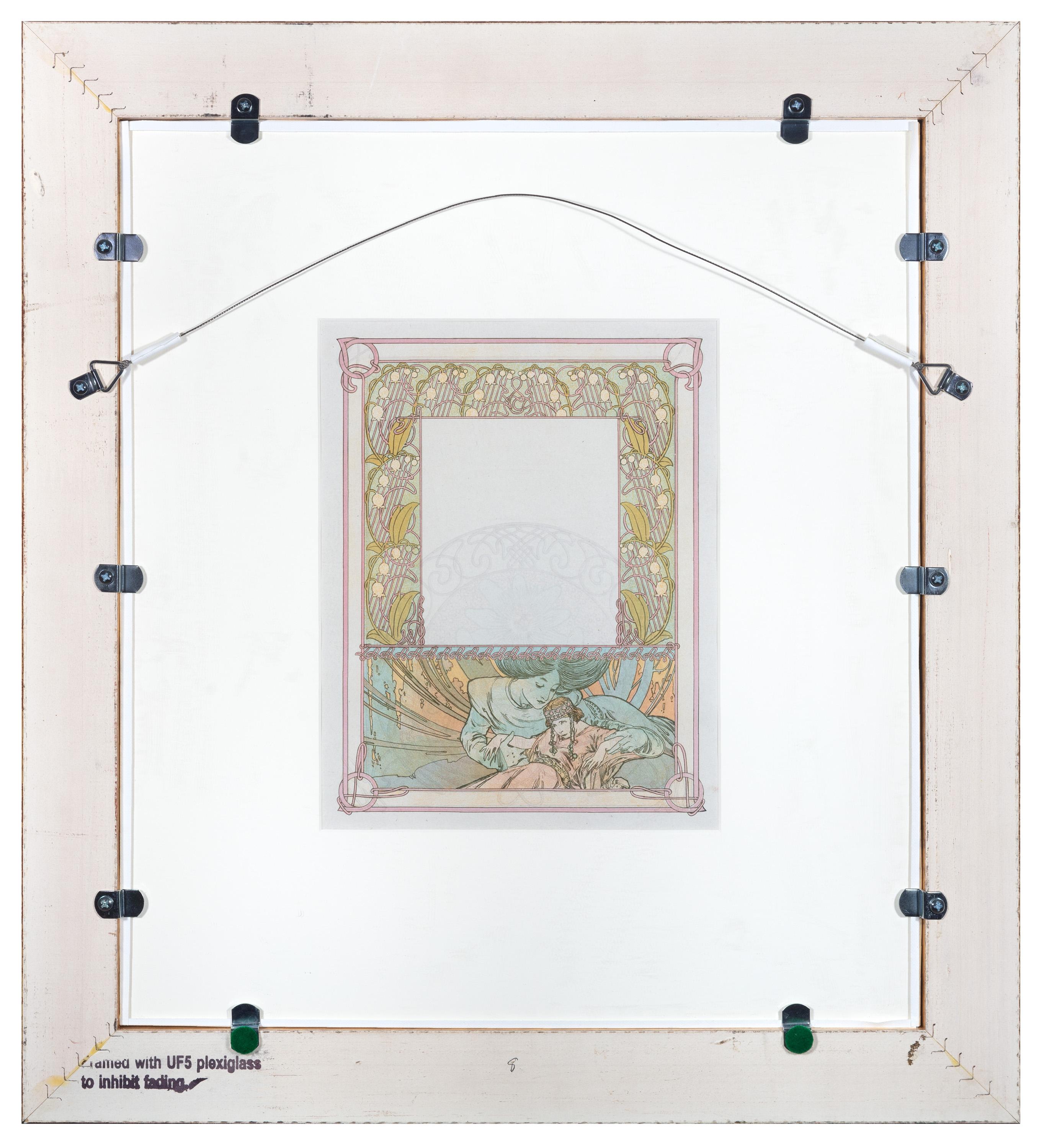 Spätes 19. Jahrhundert Farbe Lithographie Jugendstil verzierten Buchzeichen floral – Print von Alphonse Mucha