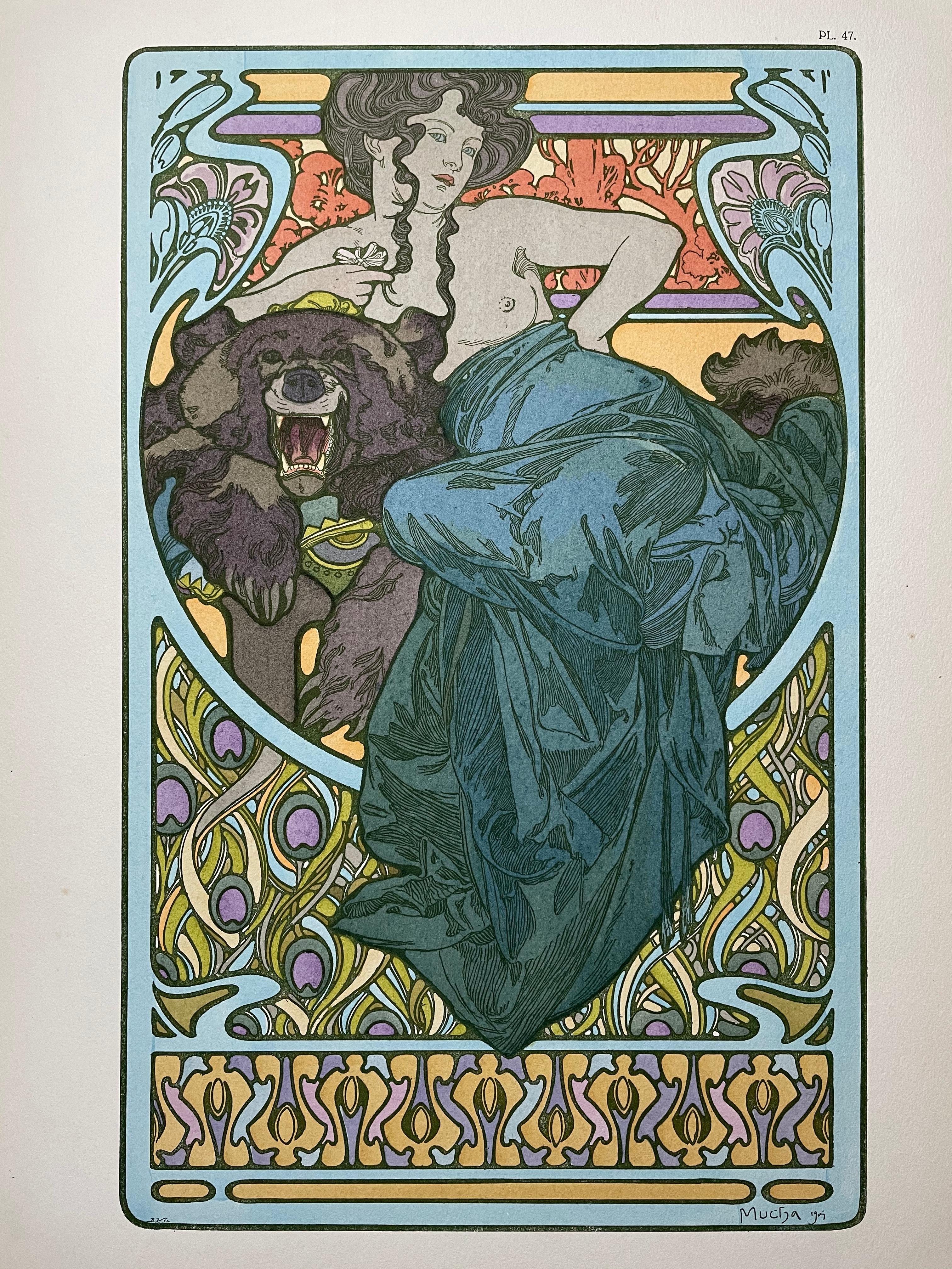 A fine compendium of color and monochrome plates featuring decorative panels and studies by the master of Art Nouveau design, A. M. Mucha. Subject matter includes architecture, female figures, flowers, jewelry, dinnerware, and flatware. ‘Documents