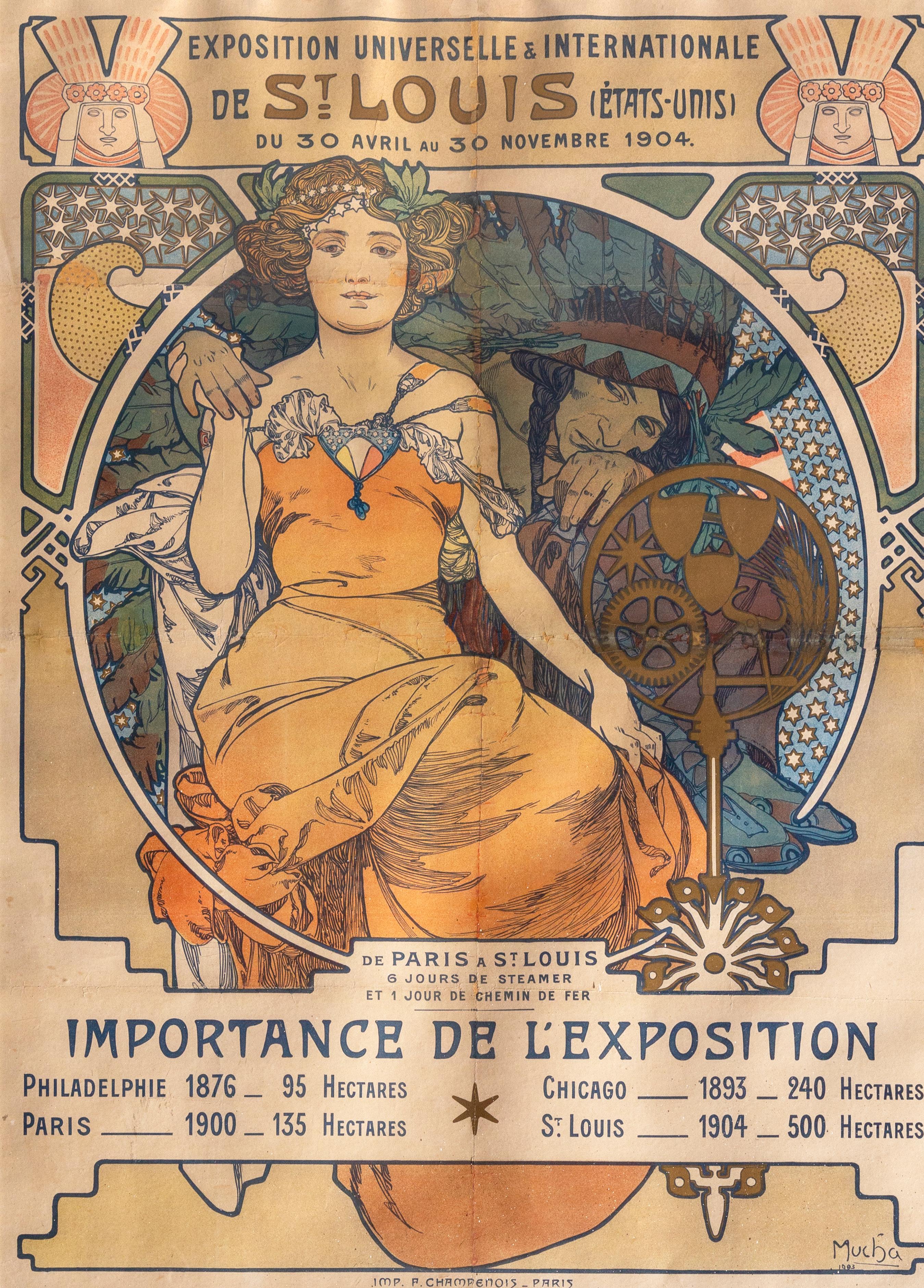 Exposition de St. Louis
Alphonse Mucha, Czech (1860–1939)
Date: 1903
Lithograph Poster
Size: 39 x 28 in. (99.06 x 71.12 cm)
Frame Size: 49 x 38 inches
Printer: F.Champenois, Paris
Reference: Rennert/Weill, no.87 v1